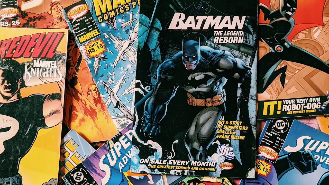 Stack of comic books with vibrant covers